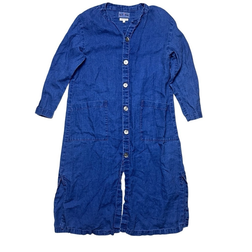 Blue Blue Japan Arigato Indigo 100% Linen Dress Size 1 Designer Blue